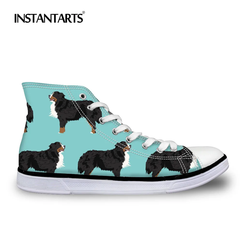 

INSTANTARTS Bernese Mountain Dog Flats Shoes Women High-top Vulcanize Canvas Shoes 3D Pet Dog Print Woman 's Casual Canvas Shoes