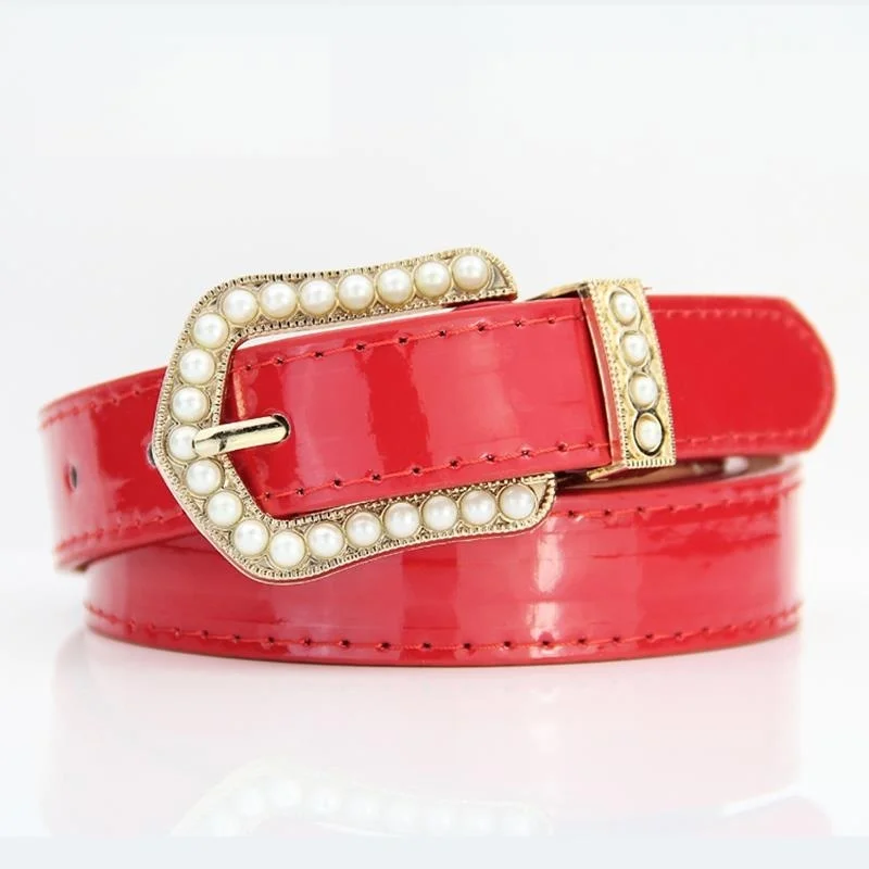 Женщины Rhinestone Кожаный Пояс Патент PU Женская Одежда Аксессуары Насыщенный