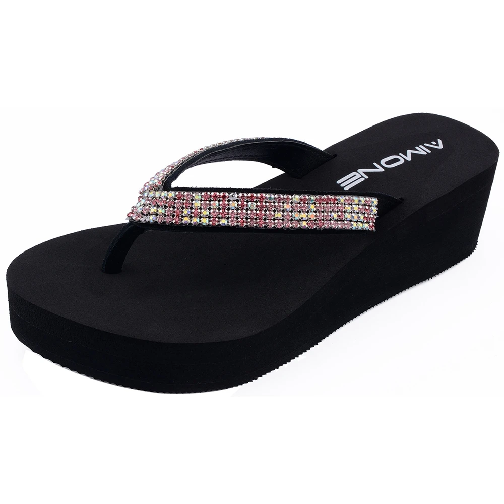preço Morgane AIMONE Mulheres Mid Heel Flip Flop Chinelos Sandálias de Praia Sapatos de Verão Sandálias Flip Flops Cunhas Senhora Sapatos