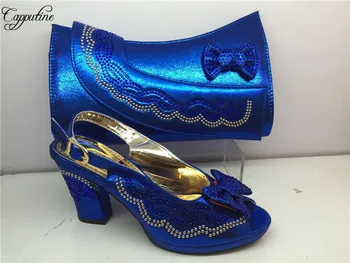 

Fashion royal blue African high heel sandals with bag nice shoes and handbag set GY38 heel height 7cm