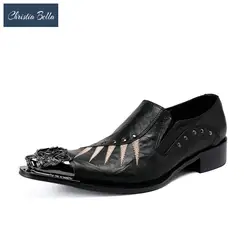 Christia Bella Для мужчин Брендовая Дизайнерская обувь Острый носок с вышивкой обувь для вечеринок 38-47 Новая модная черная обувь из натуральной