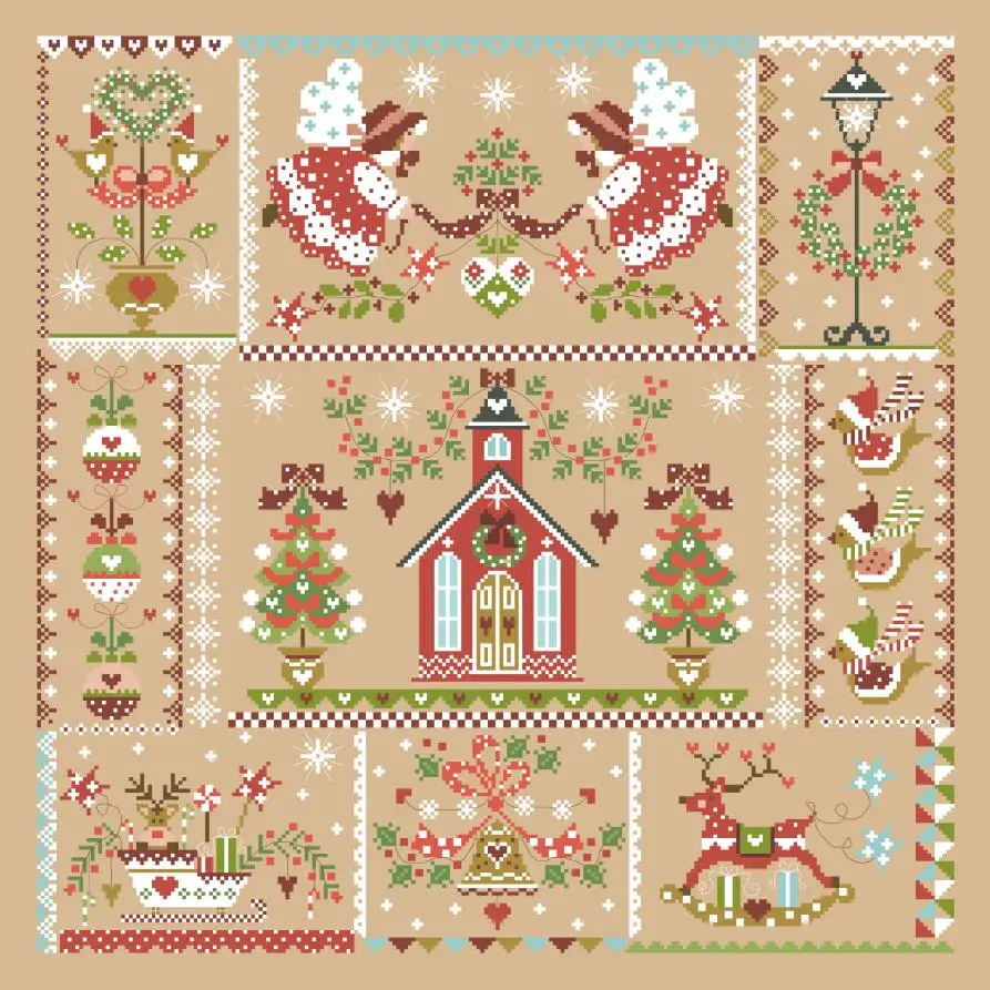 

Christmas girl cross stitch kit simple cartoon design cotton silk thread 14ct 11ct linen flaxen canvas embroidery DIY needlework