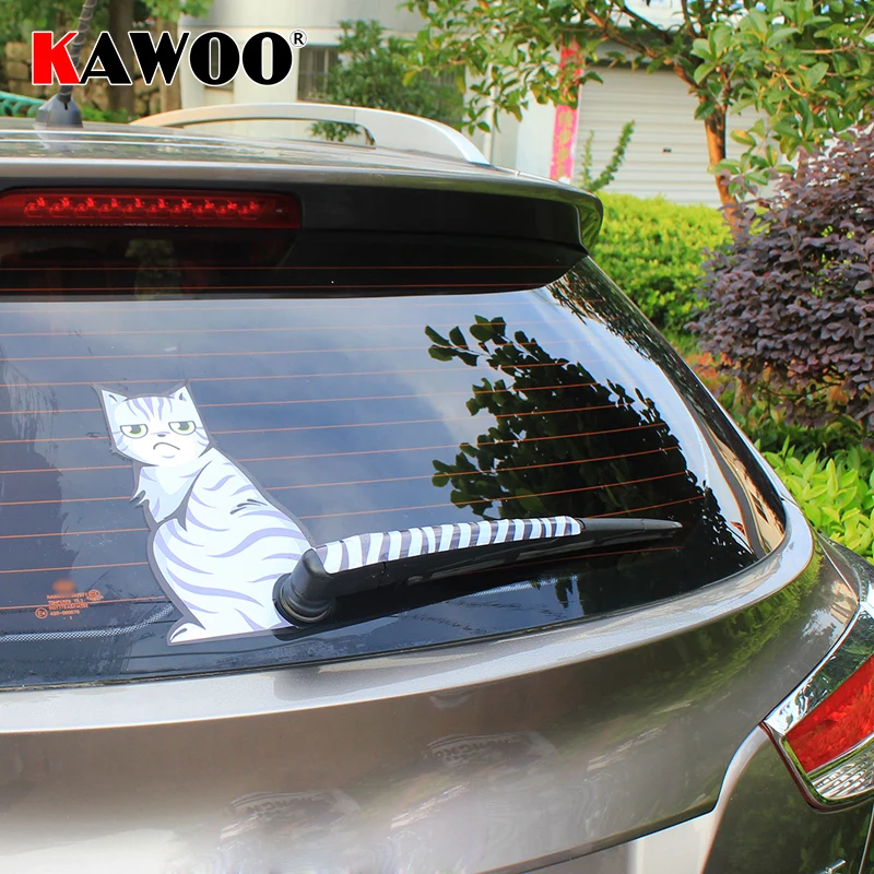 

KAWOO Car Styling Creative Cartoon Cat Moving Tail Stickers Reflective Car Stickers Window Wiper Decals Rear Windshield Sticker