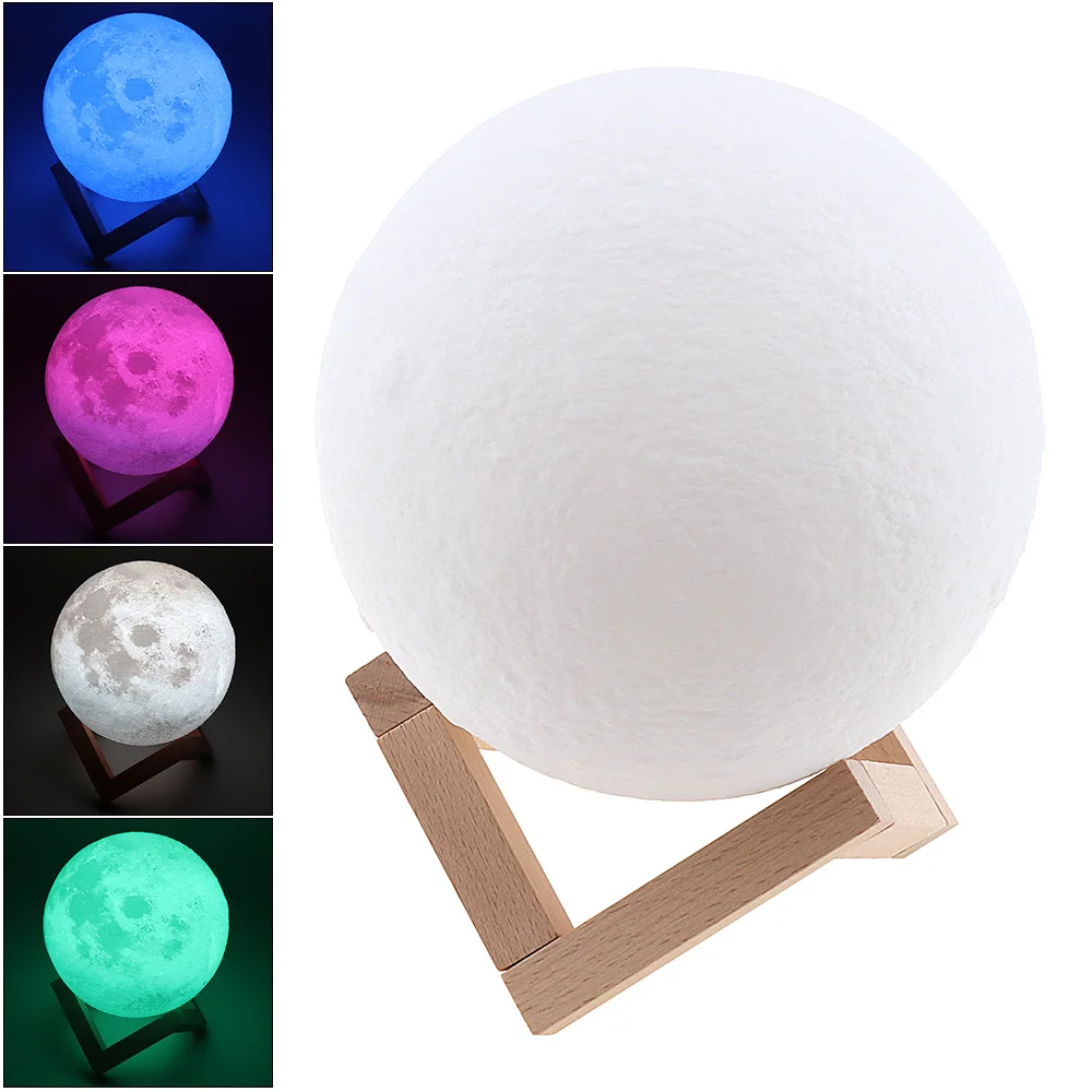 

15CM Rechargeable 3D Print Moon Lamp LED Night Light with 7 Color Change for Baby Kids Bedroom Bookcase Home Decor Creative Gift