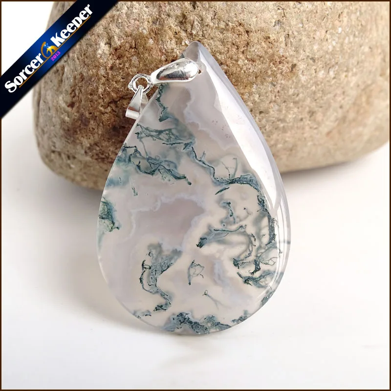 

Men Jewelry Necklace Pendant Natural Moss Agates Stone Pendant Collier Bijoux Femme Crystal Charm Beads for Jewelry Making US948