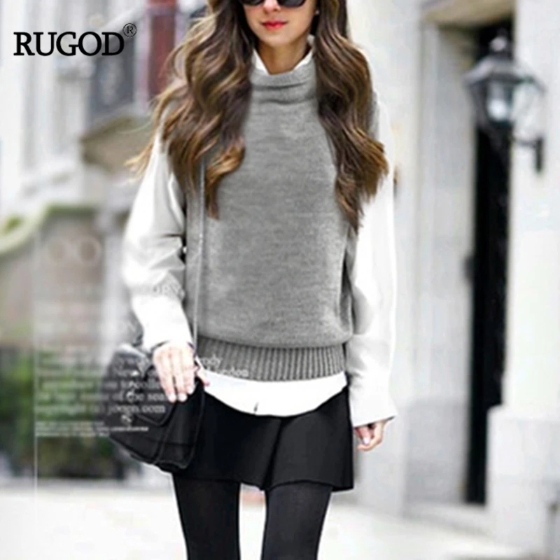 RUGOD 2018 Autumn Winter turtleneck Sleeveless Loose Women Vest Office Lady Solid Comfortable korean Knitted chalecos para mujer