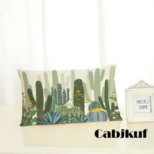 Тропический Подушка с изображением кактуса Чехлы зеленый растение для украшения дома 30x50 декоративная бежевого цвета льняная Подушка Чехол