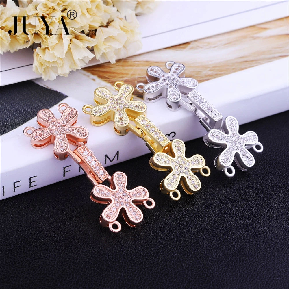 

JUYA DIY Copper Clasp Hooks Connectors Jewelry Findings Cubic Zirconia Fold Over Fastener Buckle Clasps For Bracelets Making