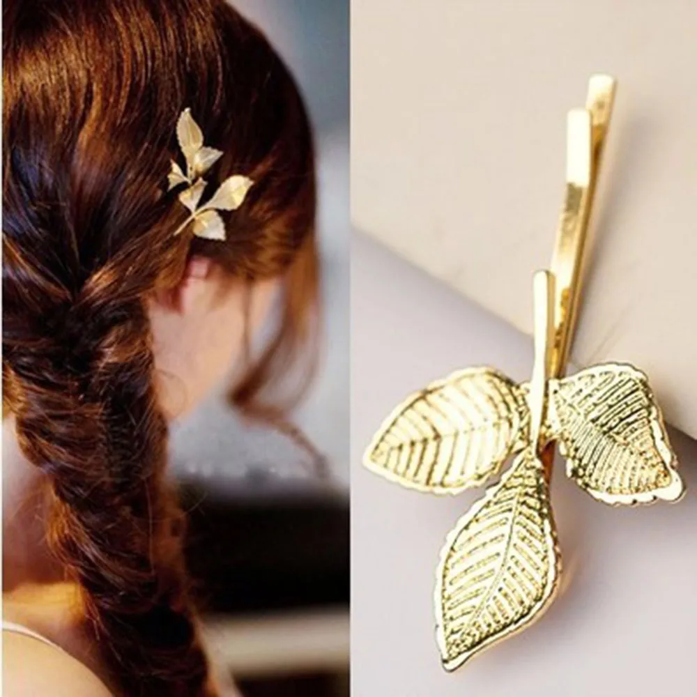 Fashion Leaf Gold Hair Ornaments For Women Pearl Bow Hair Small