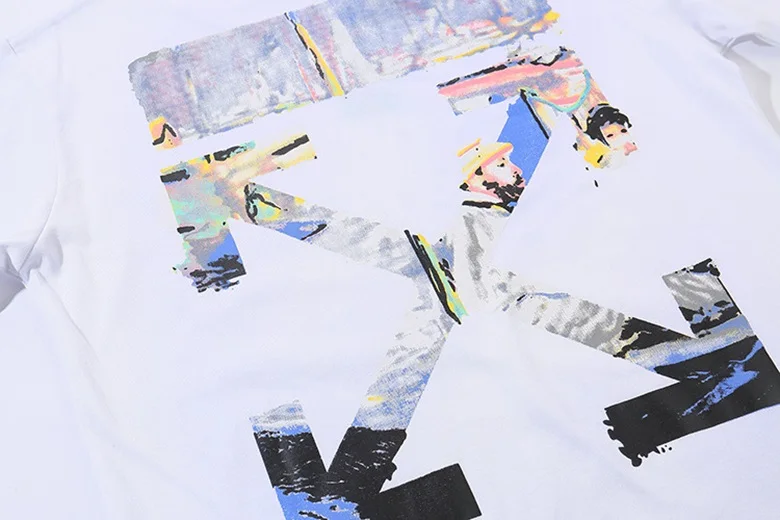 OFF-WHITE, новинка, Рисунок маслом, граффити, стрела, одежда для уличных танцев, Мужская футболка с коротким рукавом, футболки в стиле хип-хоп