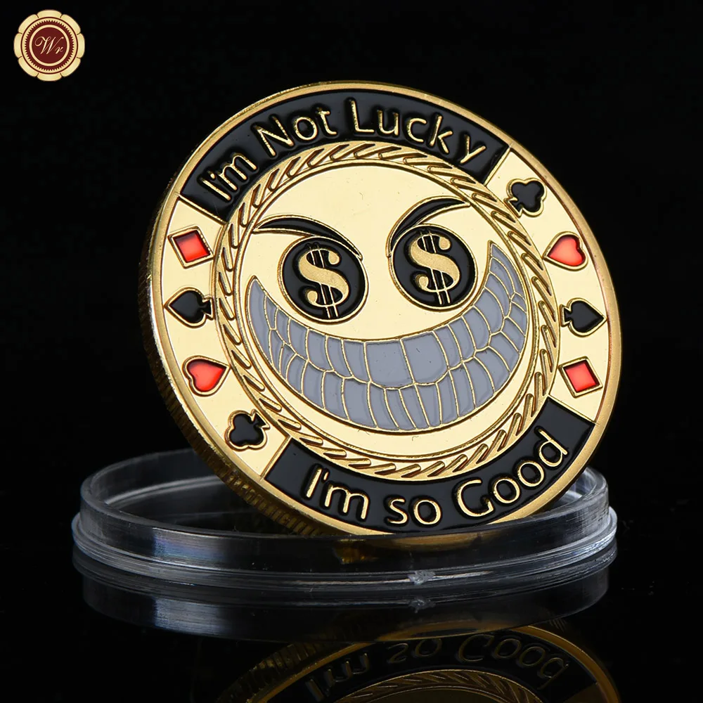 

Amusing "I'm Not Lucky" & "I'm So Good" Big Smile Casino Challenge Coin Poker Token Coin Gold Plated For Decoration
