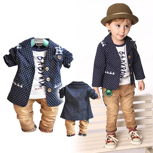 baby clothing sets boys European style Polka dot suit t shirt pants