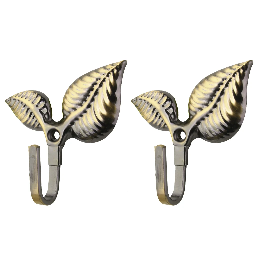 New Hot Sale 2Pcs Leaf Curtain Drapery Tiebacks Door Wall Hat Hooks Holder Hanger Bronze Curtain Tracks Accessories Home Decor