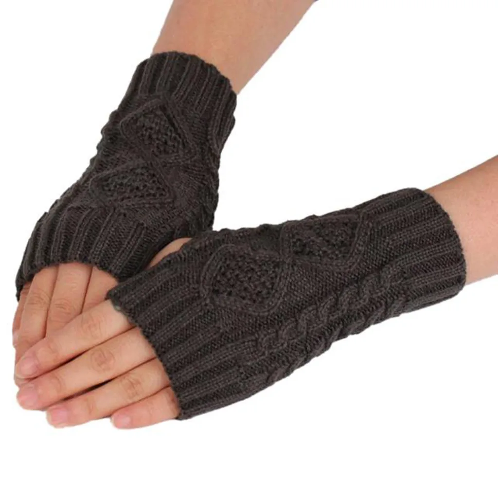 Женские перчатки высокого качества Стильные теплые зимние перчатки ручной работы женские вязаные искусственные шерстяные варежки без пальцев Hx08