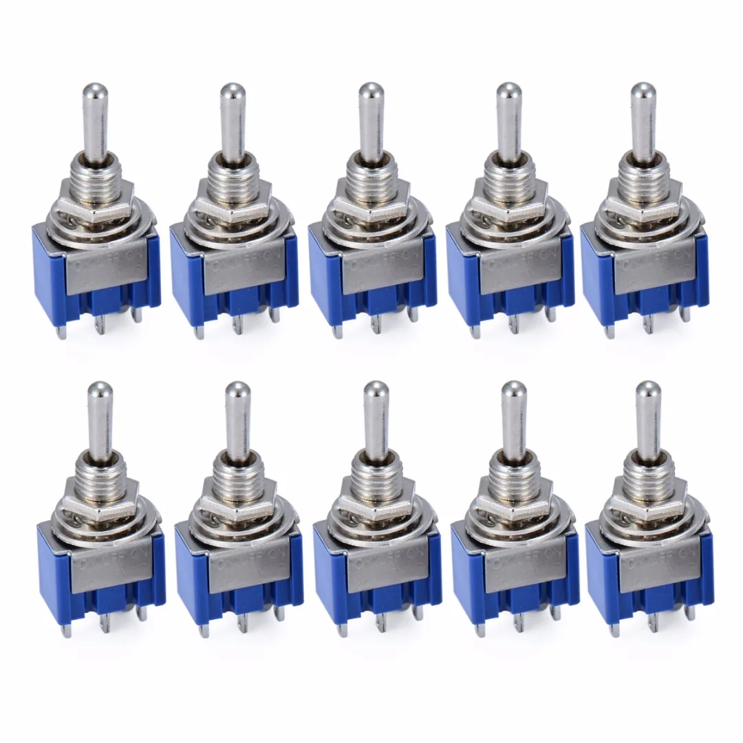 10pcs Dark Blue 3-Position SPST Latching Switches Mini On/Off/On Toggle Switch 6A 125VAC/3A 250VAC For Switching Lights Motors