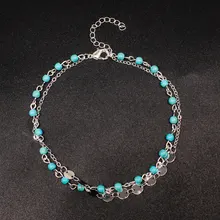Simple Retro Summer Beads Stone Beach Anklets Sequins Double Layer Footchain Anklet Bracelet for Women K092 retro lace beads anklet for women