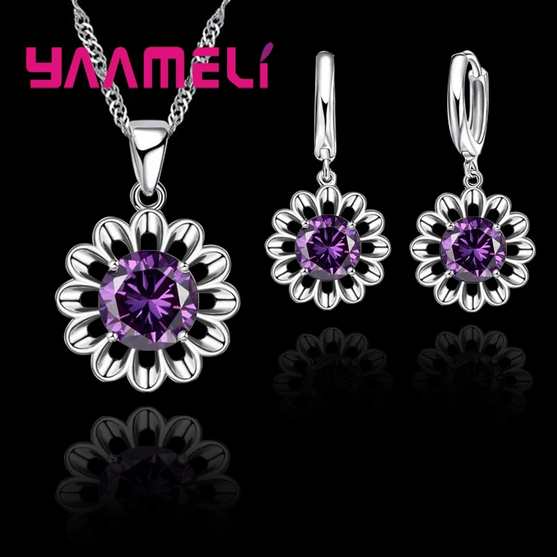 

925 Sterling Silver Wedding Jewelry Set For Women Top Quality Crystal Pendant Necklace Hoop Earring Biggest Promotion