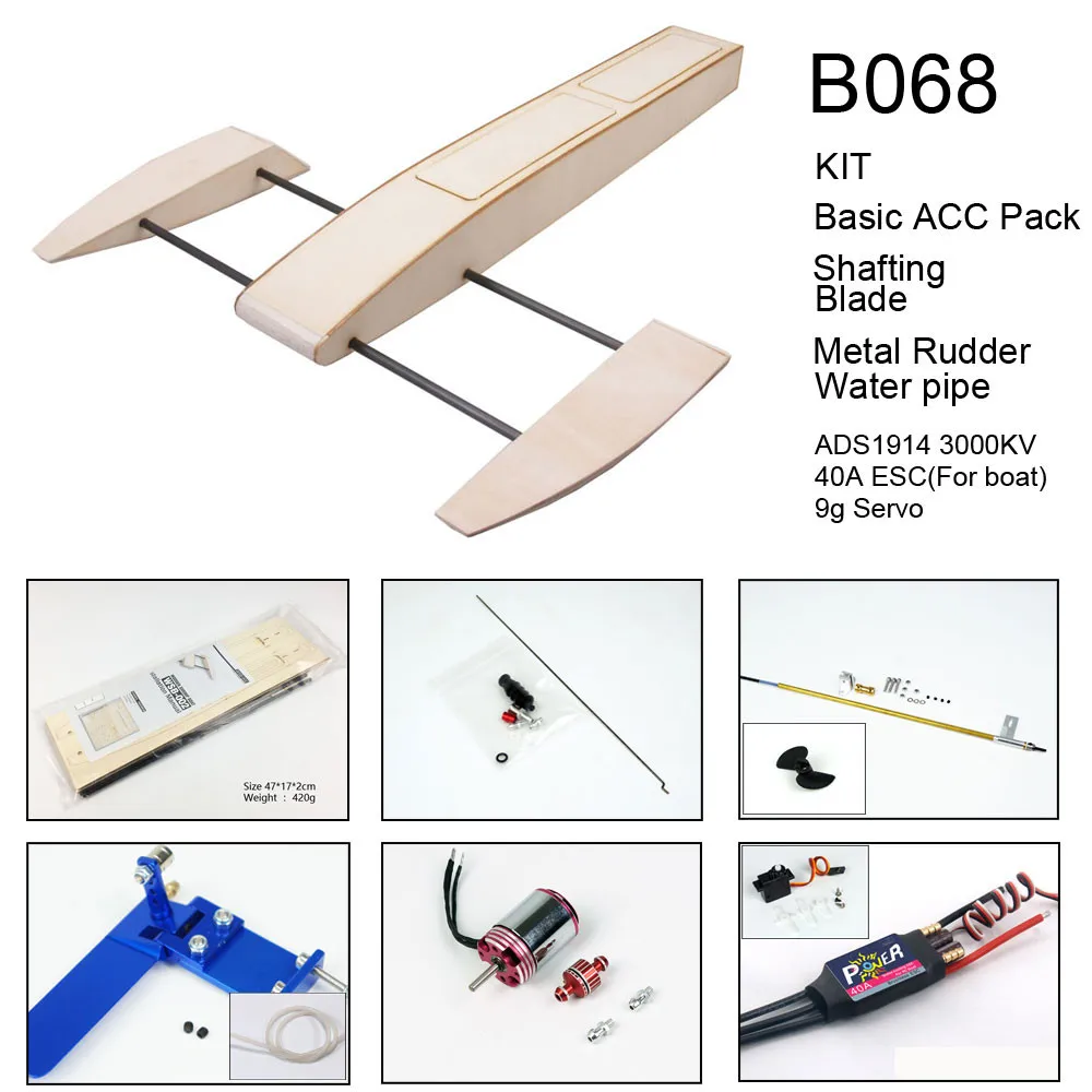 RC Speed Boat 495mm Wooden Sponson Outrigger Shrimp Racing Boat Model Building Kits Radio Remote Control Speedboat 14