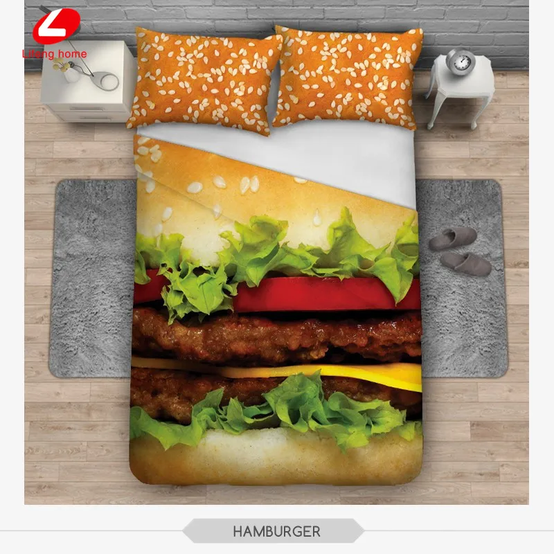 3 stücke bettwäsche eingestellt Bäume 3D bettwäsche katze Bettwäsche hamburger 3d bett set 156*201 bettbezug + 2 stücke * 50*60 cm kissenbezug katze hund Billig