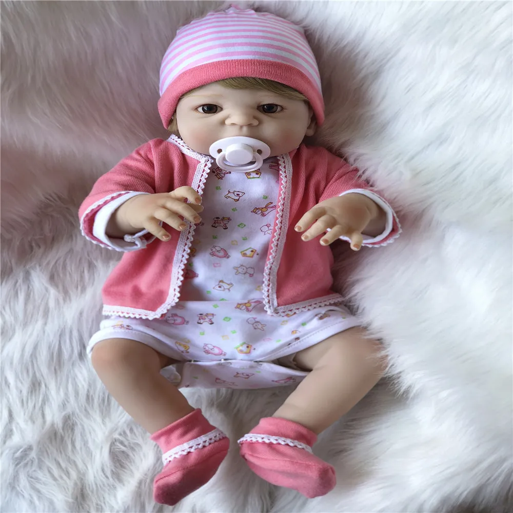 SanyDoll 22 inch 57 cm Silicone reborn dolls, lifelike doll reborn Pink suit doll's birthday gift