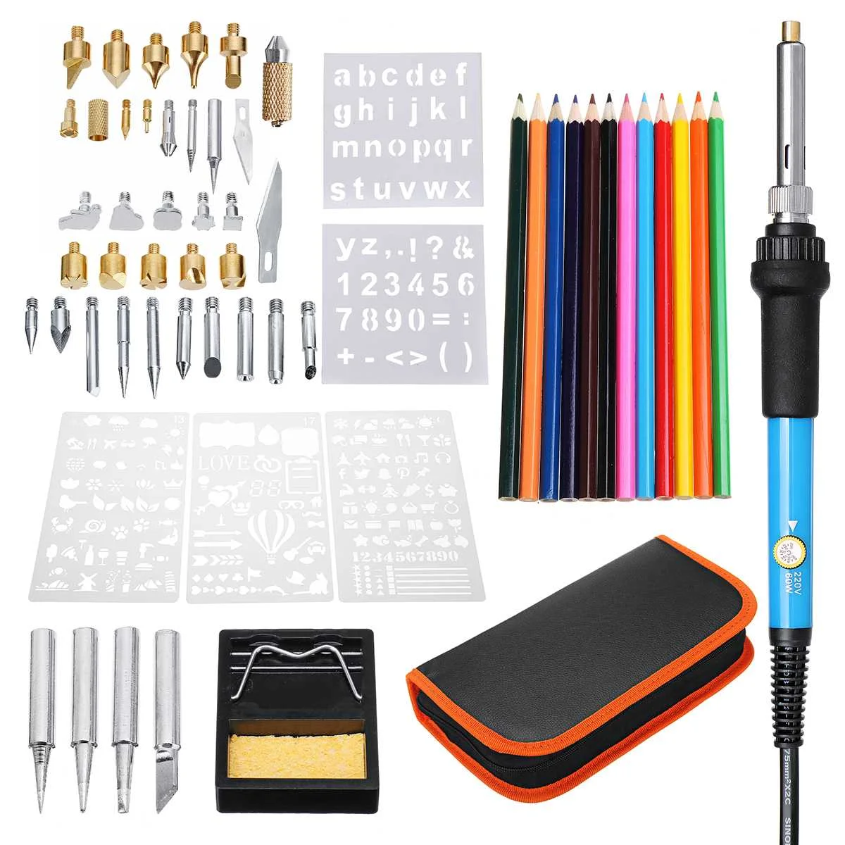 

220V 60W Wood Burning Pen Electric Soldering Iron Tips Set Tool Adjustable Welding Tips Kit