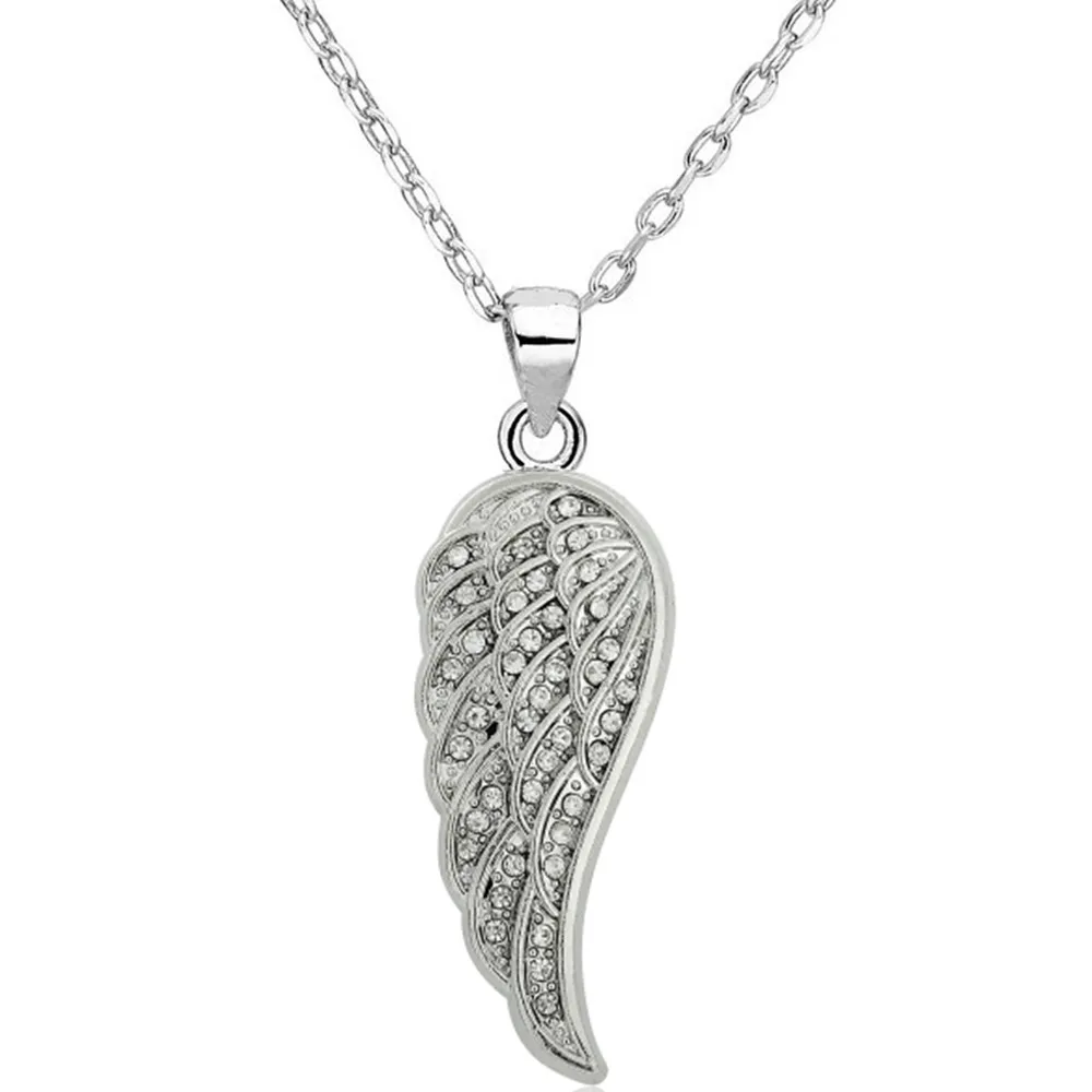 

my shape Bright Guardian Angel Wing Crystal Stone Pendant Long Necklace Women Jewelry rhinestone choker vintage Necklace