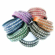 Multicolors Leather Bracelet Punk Rock Hip-hop Hand-painted Rivet Wrap Korean Bangles WOMEN MEN Bracelets Wholesale 2016