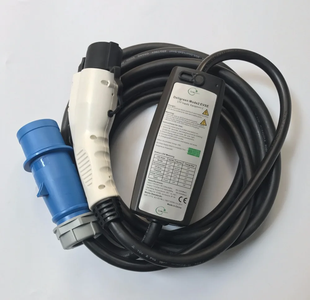 Adjusatble 32A EV Car charger J1772 type1 With Red Blue CEE IP55
