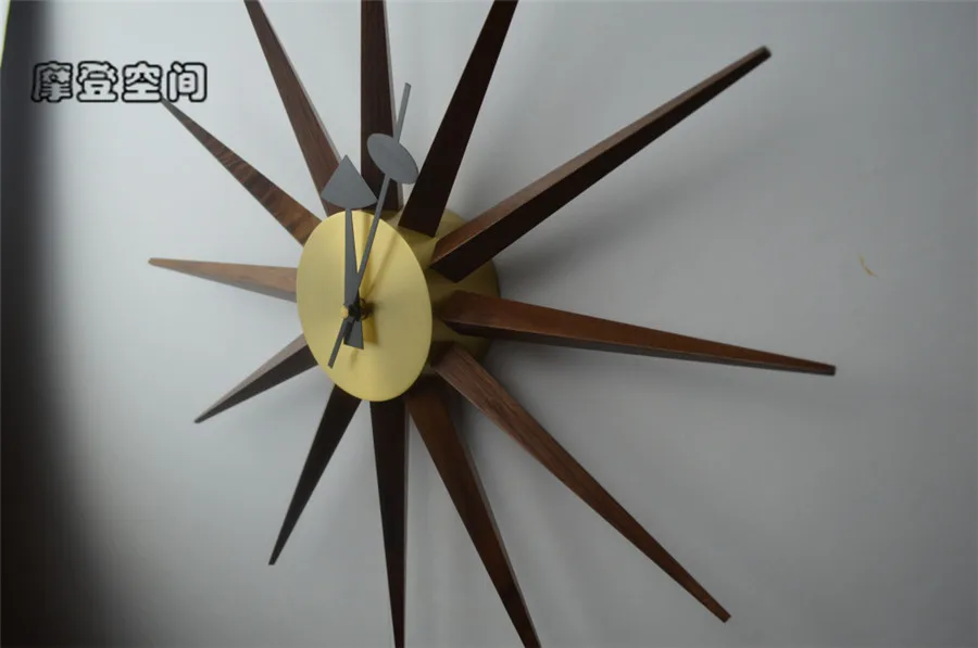 Дизайнерские часы Starburst настенные Clock-47CM/Slience латунь& SolidWalnut деревянные/