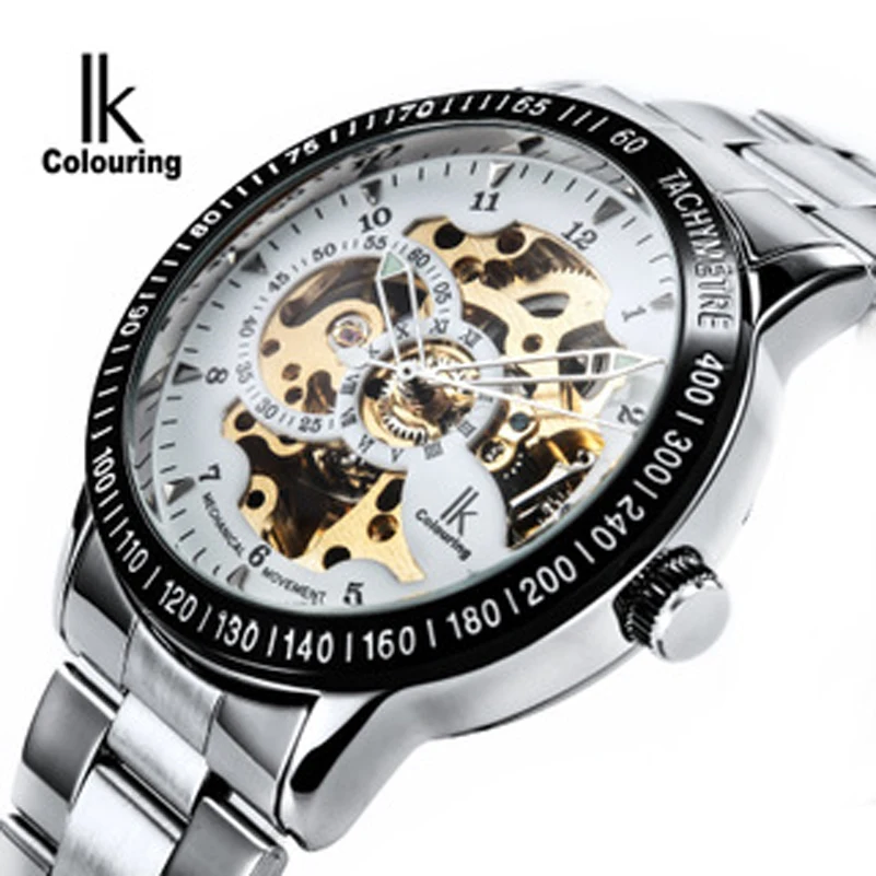 Luxury Mechanical Skeleton Waterproof Watch Men Brand IK Stainless Steel Strap Fashion Casual Wristwatches Relogio masculine