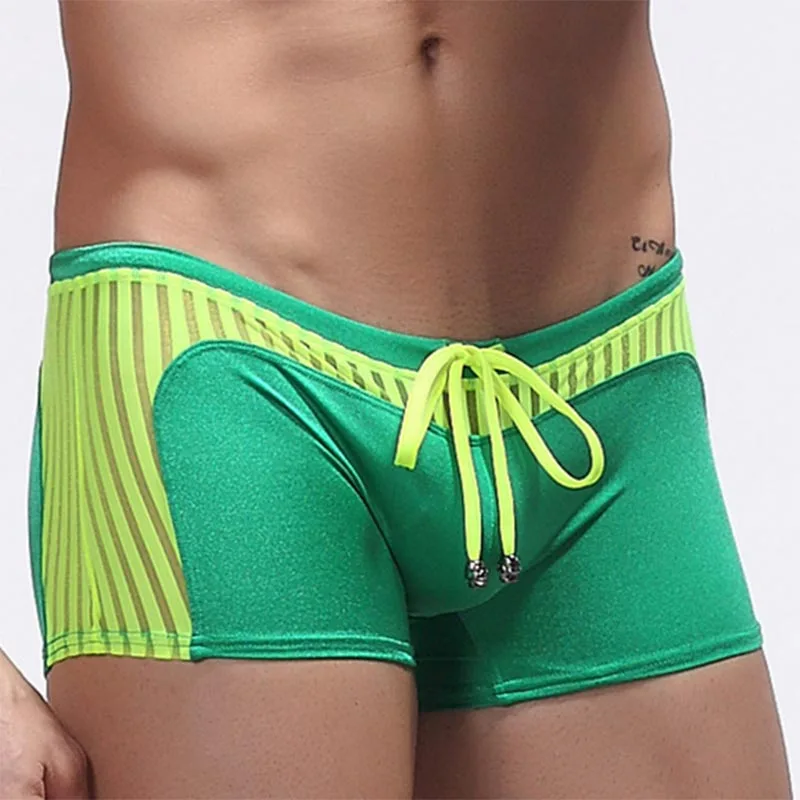 Мужские боксеры, плавки, сексуальные плавки, сетчатые плавки, мужские пляжные шорты, пляжная одежда, купальный костюм, летнее нижнее белье, шорты - Цвет: Зеленый