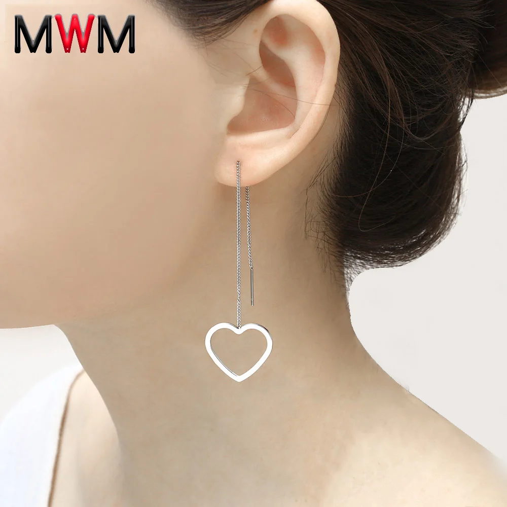 

MWM stainless steel earrings for women fashion heart Silver long pendant earrings geometry drop earrings woman accesories