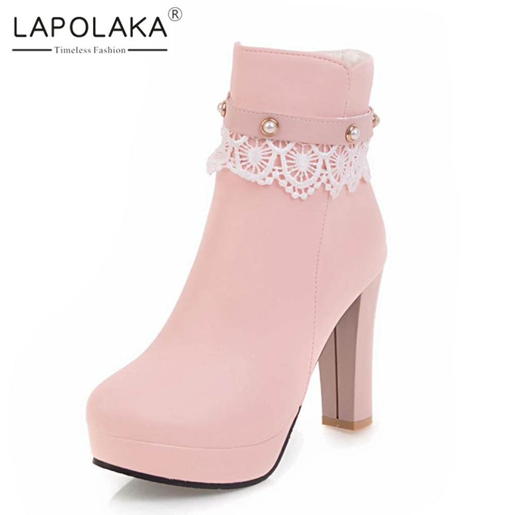 

Lapolaka Elegant 2019 Big Size 32-44 Add Fur Winter Boots Women Shoes Woman High Heels Party Wedding Ankle Boots Woman Shoes