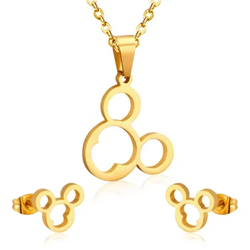 

LUXUKISSKIDS Stainless Steel Jewelry Sets Circle Shape Necklace Earring Sets Free chain