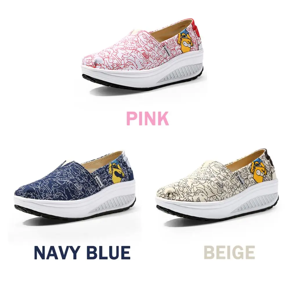 Women's flat shoes round head cartoon canvas shoes autumn casual non-slip thick bottom ladies boat shoes YIDALILAOYECHE