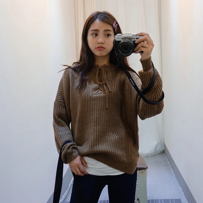 2019 New Autumn Women Sweater Pullover Students Solid Color Quietly Elegant Lacing O-neck Loose Batwing Sleeve Knitted | Женская одежда