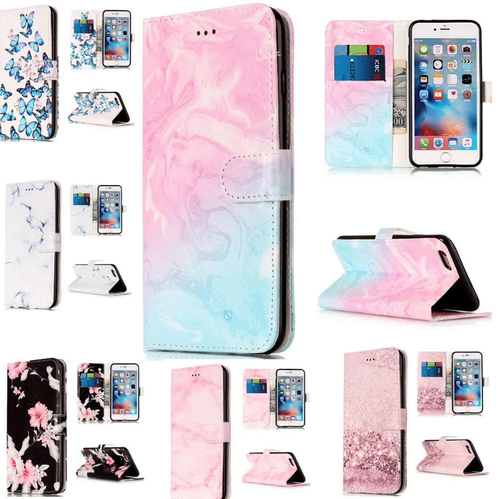 

Wallet Leather Case For iphone 6 iphone 6S Flip Case Colorful Marble Pattern Cover for iphone6 iphone 6 S With Card Slot