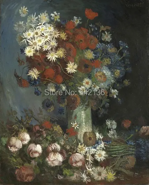 

Beautiful decoration oil painting meadow flowers and roses by Van Gogh high quality reproduction artwork for friends No Frame