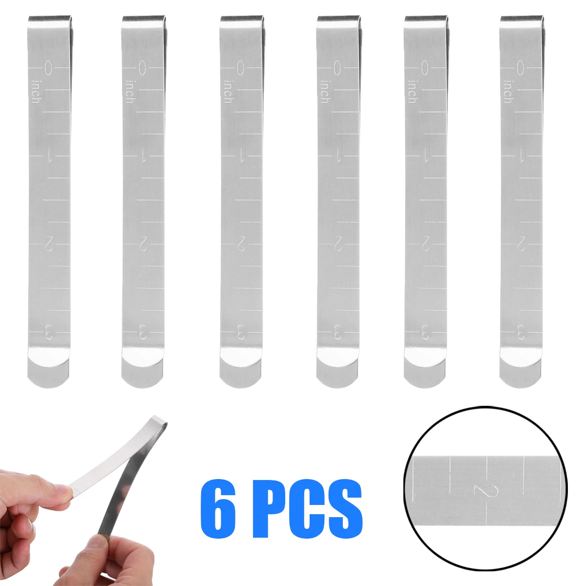 6pcs Metal Sewing Crimping Clip Stainless Steel Hemming Clips with Built-in Ruler Measurement Ruler DIY Sewing Tool
