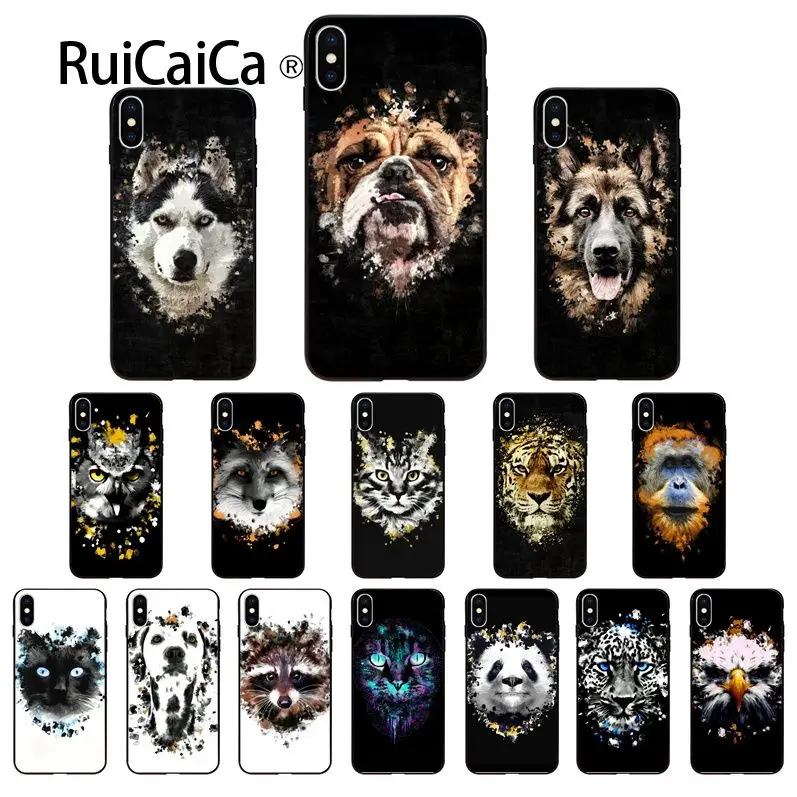 Ruicaica Animal Dog Tiger Panda Wolf Art Black Shell Phone Cover for Apple iPhone 8 7 6 6S Plus X XS MAX 5 5S SE XR Mobile Cases | Мобильные