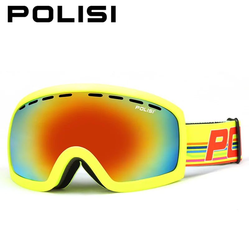 POLISI мужские и женские лыжные очки для катания на коньках, двухслойные противотуманные желтые линзы, снежные очки с УФ-защитой, зимние лыжные очки для сноуборда - Цвет: Grass Green 10