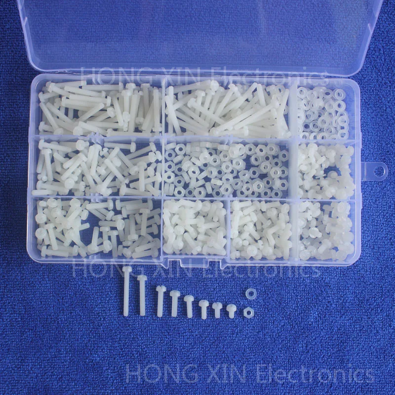 

M3 600 pcs white Nylon Round head screws / Washer Gaskets / nuts Assortment Kit Free Shipping