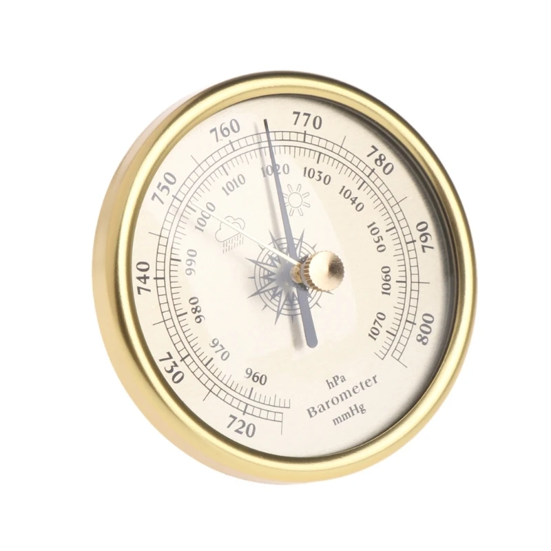 72mm Wall Hanging Barometer 1070hPa Gold Color Round Dial Air Weather Station