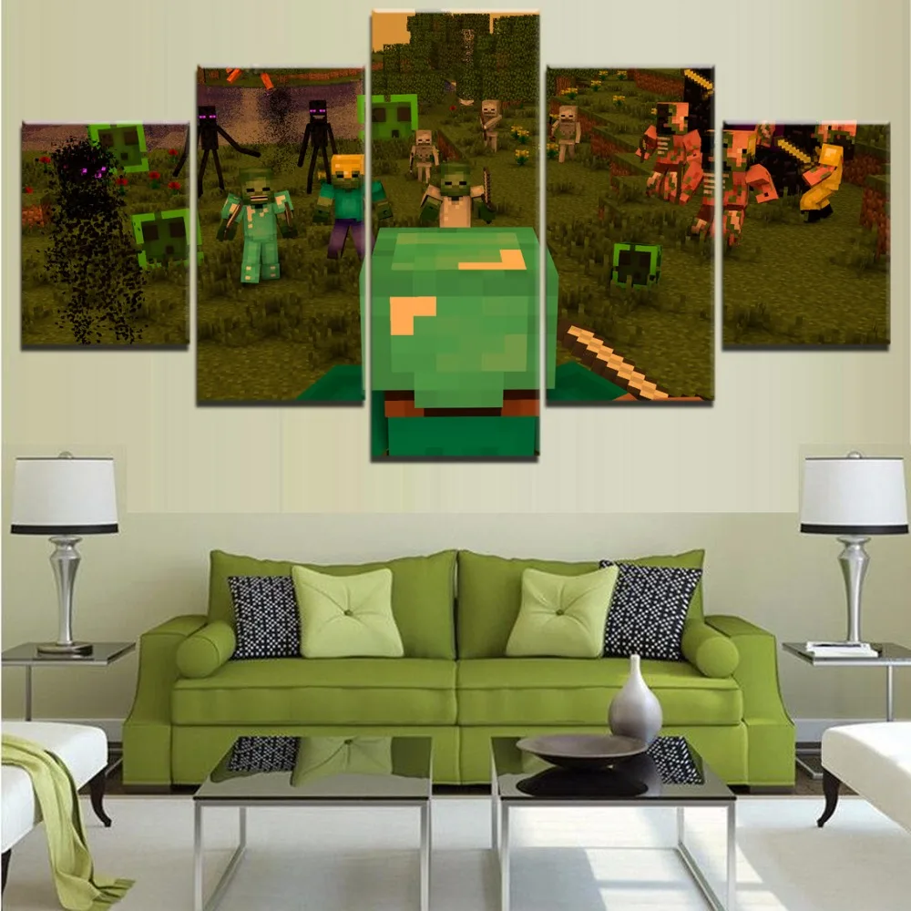 

Modern Artwork Canvas Print Painting Wall Decorative Modular Picture Framework 5 Panel Game Minecraft Monster Poster Home Decor