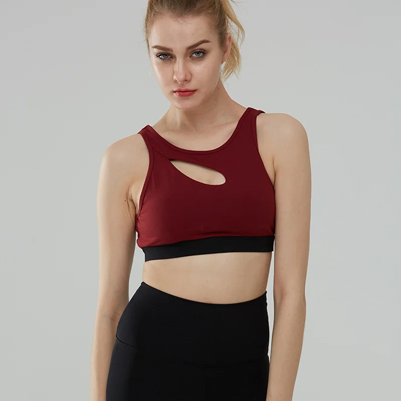 

WANAYOU Shockproof Sports Bra Fitness Top Sexy Hollow Holes Women European size Gym Sports Vest Padded Running Yoga Bra