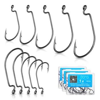 

DONQL 10pcs/ Set Wide Crank Fishing Hook Carbon Steel Offset Fishhook For Soft Worm Lure 5/0#-1# Bass Barbed Carp Fishing Hooks