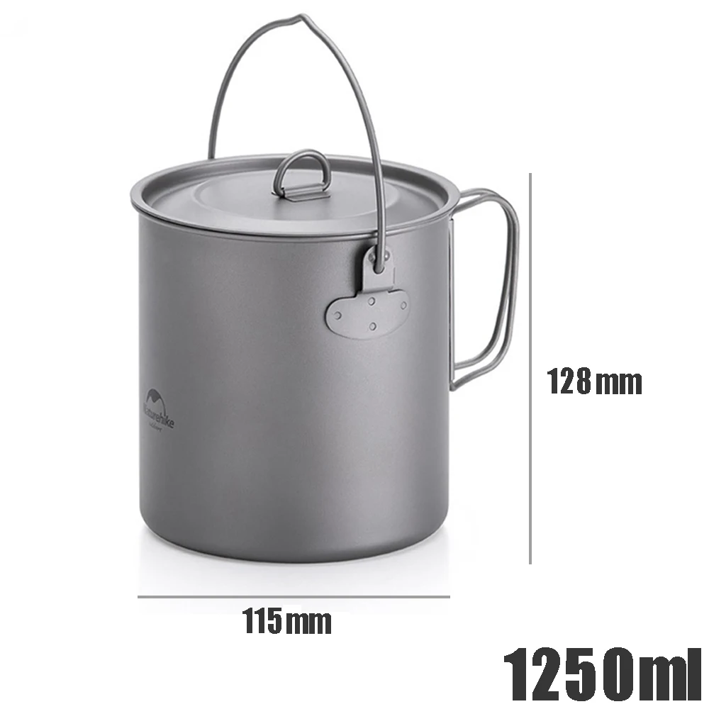 Naturehike Ultralight Titanium Cup New Titanium Pot Outdoor Camping Titanium Bowl Portable Picnic Water Cup Mug - Цвет: 1250ml