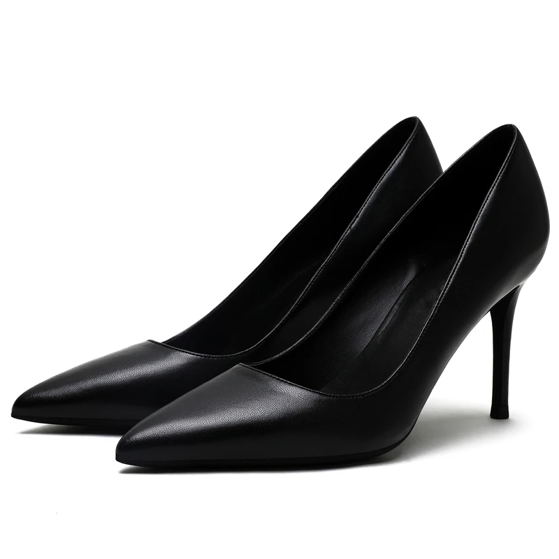 KATELVADI Chaussures De Soirée Talons Hauts Mode Femmes Escarpins Noir Cuir Fendu 8CM Talon Haut Sexy Chaussures De Mariage Femme, K-319