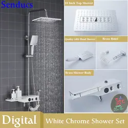 Senducs цифровая для душевой Системы модные белые хромированные Ванная комната набор для душа качество латунь кран для ванны, душа