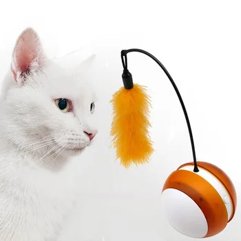 

Pet Electric Squeaky Toy Interactive Toy Luminescence Automatically Tumbler Ball Feather Toy For Kitten